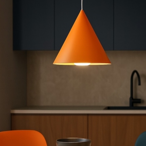 Lampadario arancione per cucina moderna forma cono 25cm